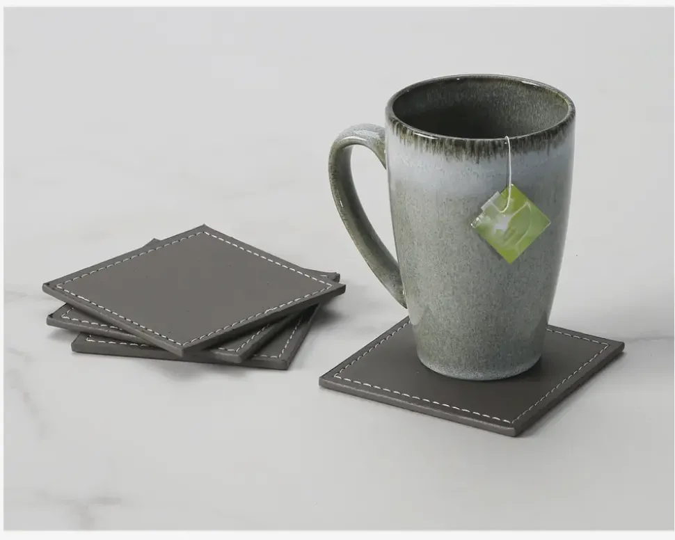 Coaster Grå PU 4 Stk. 10x10 cm
