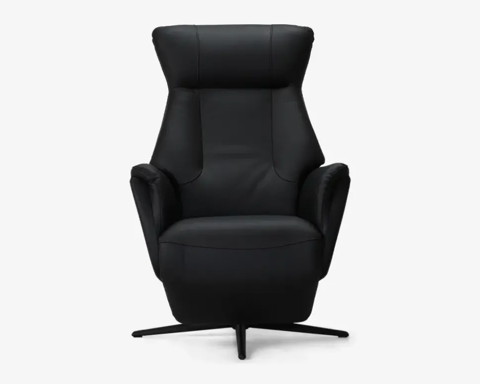 Drejestol m/Indbygget Fodskammel Sort Læder