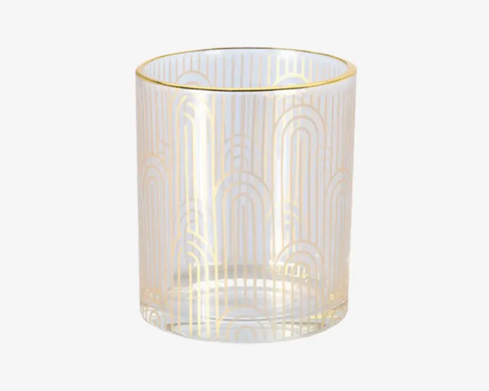 Fyrfadsstage Glas M/Guldkant Ass.Design