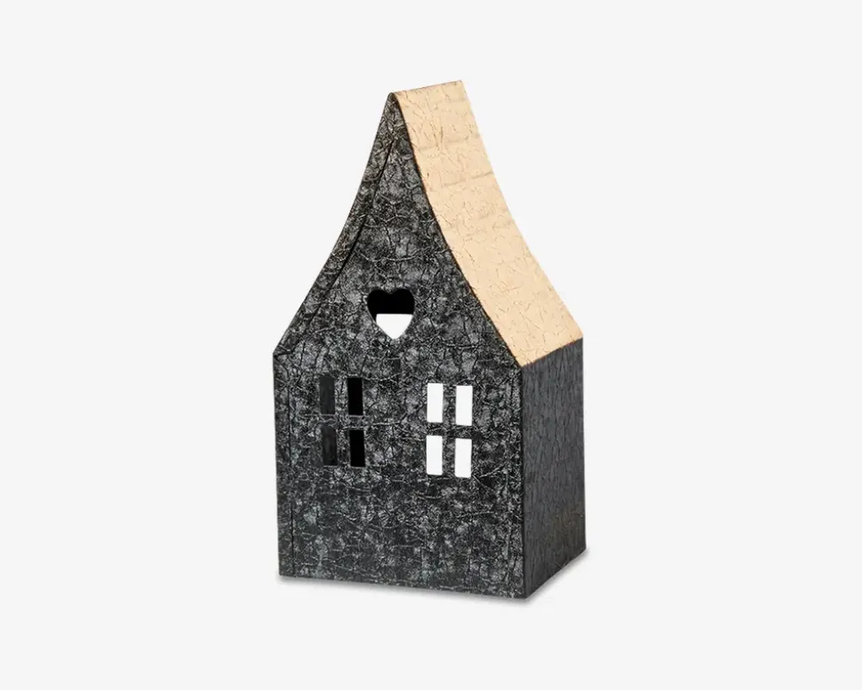 Hus t/fyrfadslys metal 7x5x14 cm