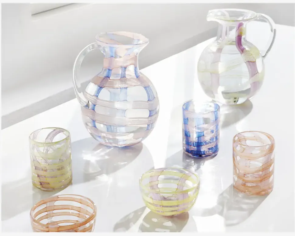 Kande Mønster Glas Blå/Pink H.22 cm