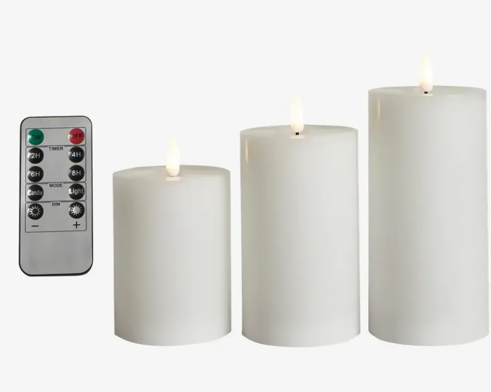 LED Bloklys Sæt 3Stk Hvid Ø.7,5cm