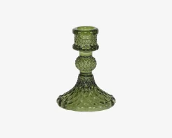Lysestage Glas Grøn H.11 cm
