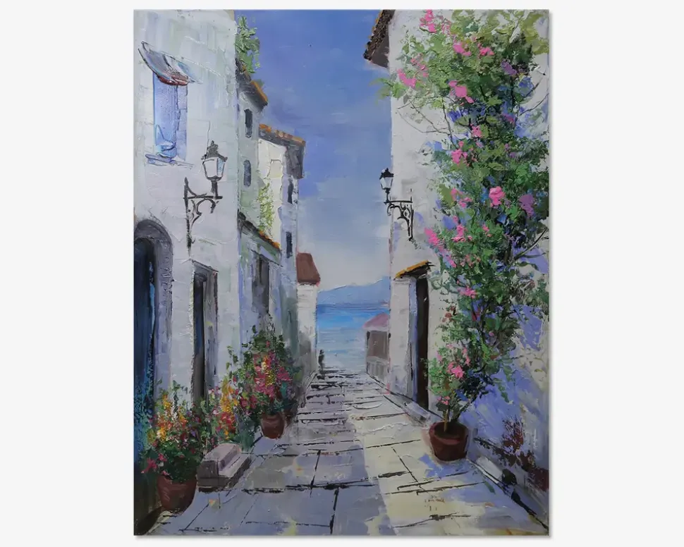 Maleri huse/hav 80x100 cm