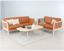 Sofa 2 Pers. Luksus Tremmesofa Cognac/Bøg