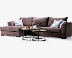 Sofa med chaiselong brun fløjl venstre