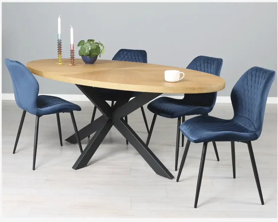 Spisebordsstol i blå velour
