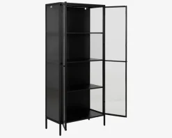 Vitrine Newcastle i sort med 4 hylder